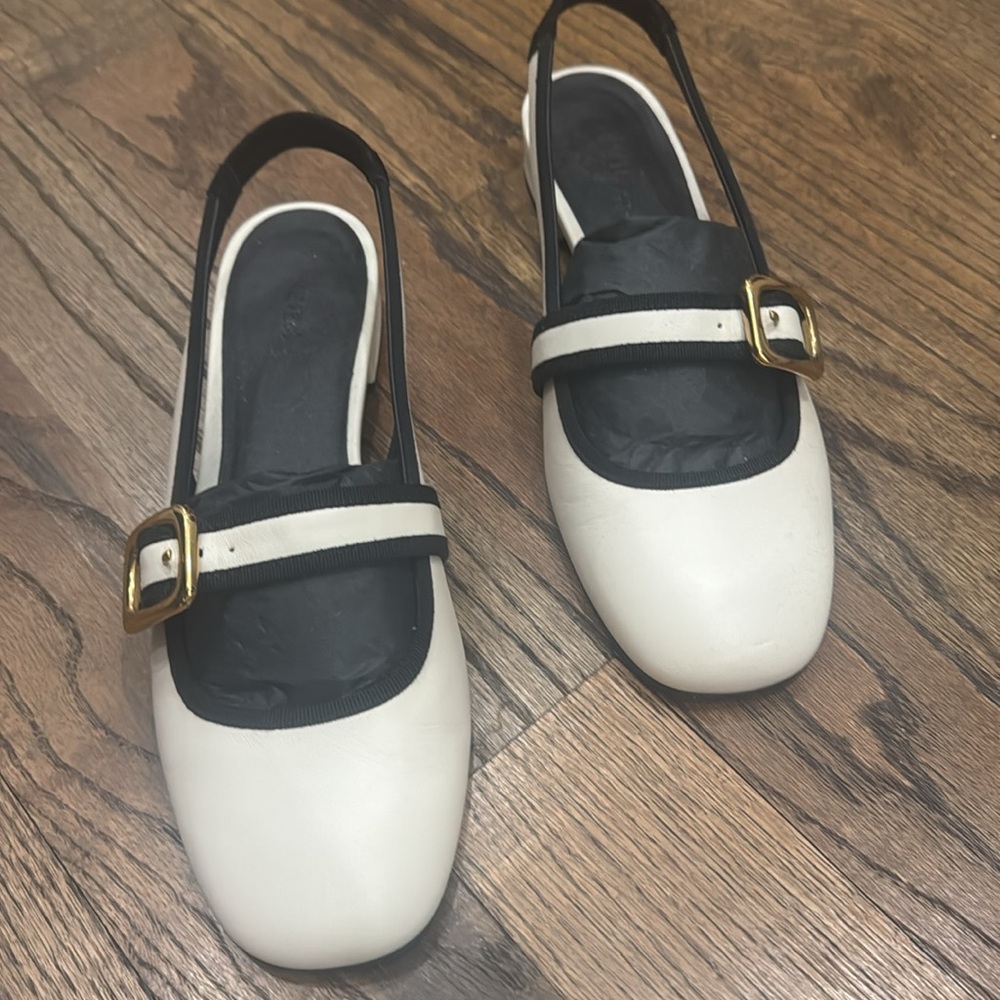 ME+EM Black and Cream Flats with Gold Buckle